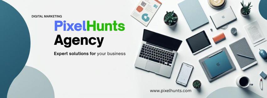 PixelHunts Agency digital marketing services banner with SEO, SMM, PPC, and lead generation.