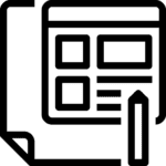 A black-and-white line icon of a browser window and a pencil, representing custom web development and UI/UX design by PixelHunts, the best digital marketing in Vizag.